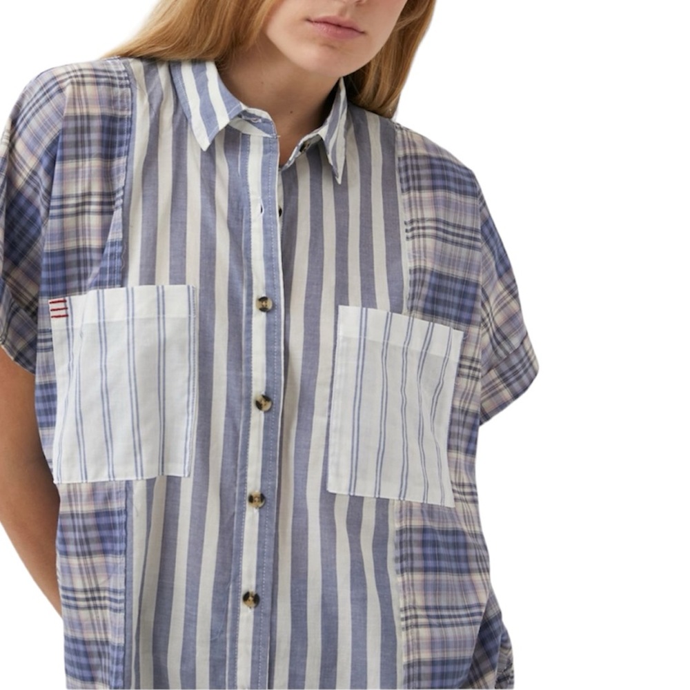 BDG Stevie Spliced Button-Down Shirt
